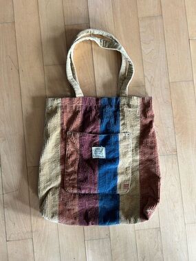 BDG Striped Corduroy Tote in Cream, Blue & Rust